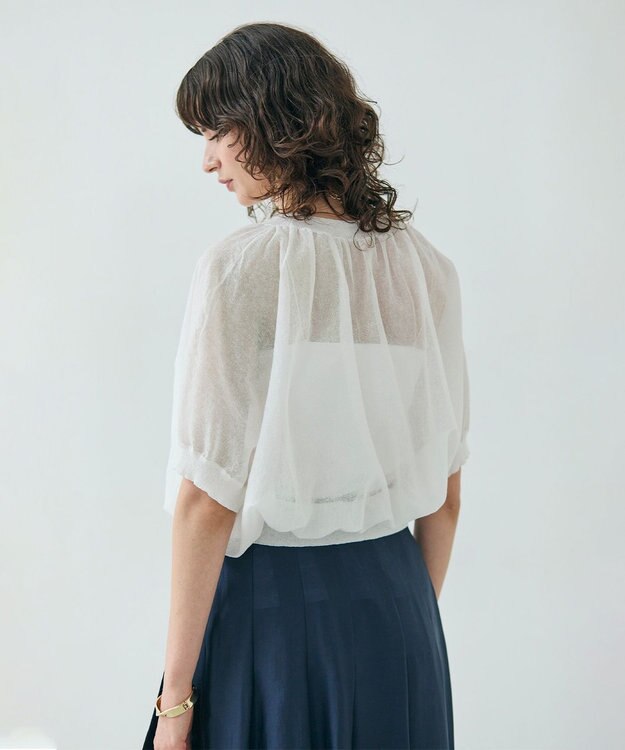 BEIGE， 【洗える・Oggi 7月号掲載】LUPINUS / リネン混半袖プルオーバーギャザーニット Ecru