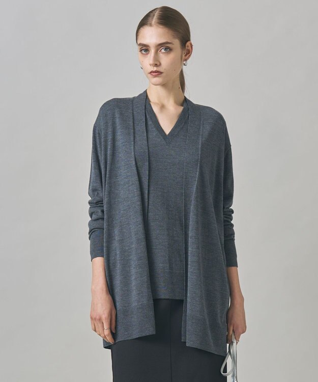 ICB L 【洗える】コンパクトファインウール ロングカーディガン ミディアムグレー系