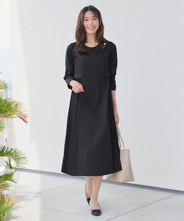 Tiaclasse 【洗える】サイドプリーツワンピース ブラック