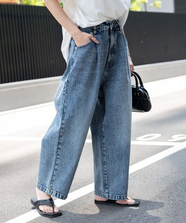 WEGO 【ユニセックス着用ITEM/ウエストゴム/SMLサイズ展開】デニムルーズテーパードパンツ デニム中濃加工色