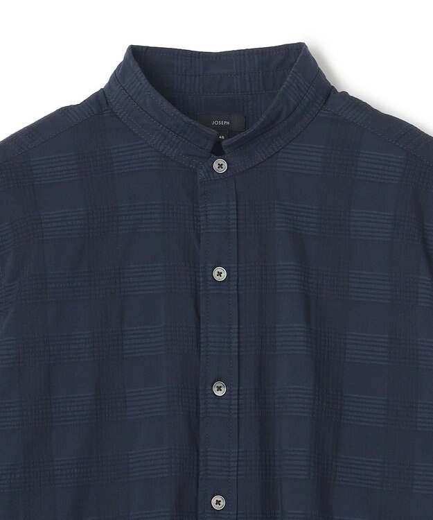 JOSEPH HOMME ドビーチェックストレッチ　ウイングカラー半袖シャツ ネイビー系