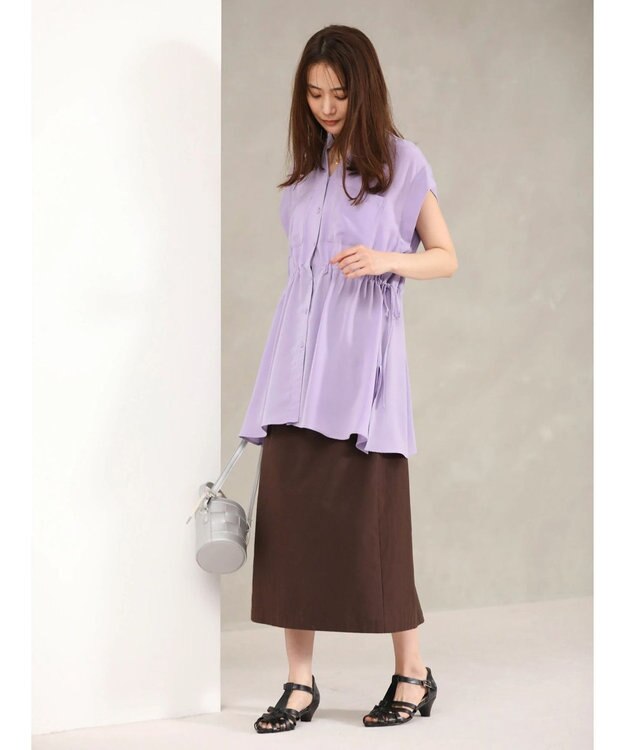 Green Parks ウエストドロストフレンチスリーブチュニック Purple