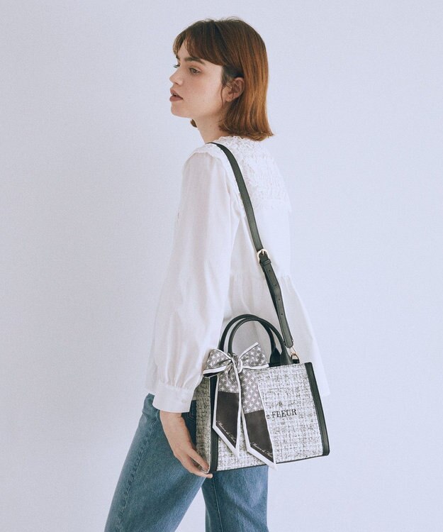 Maison de FLEUR スカーフ付きツイード2Wayトートバッグ Black