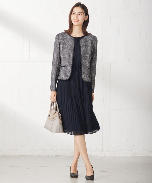 ANY SIS S シャイニーストレッチツイード ジャケット シャンブレーネイビー