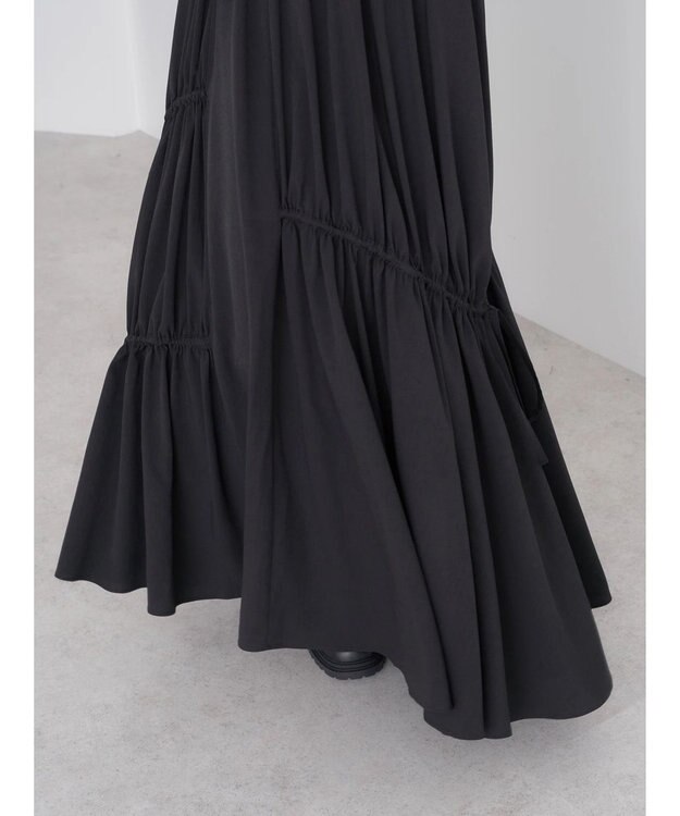 earth music&ecology ドロストギャザーフレアスカート Black