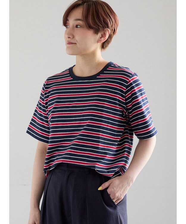 Te chichi マルチボーダーTシャツ ネイビー