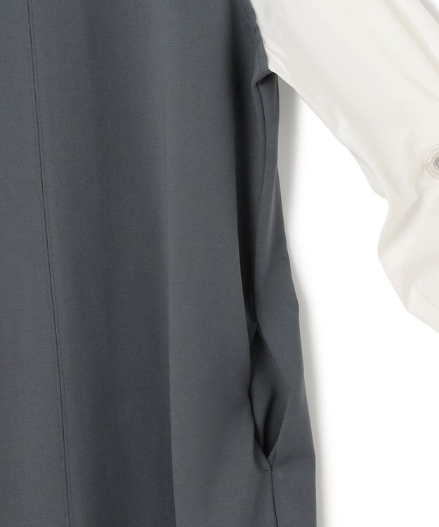 ICB L 【WEB限定・洗える】ストレッチポンチ ドッキングワンピース ダルブルー系