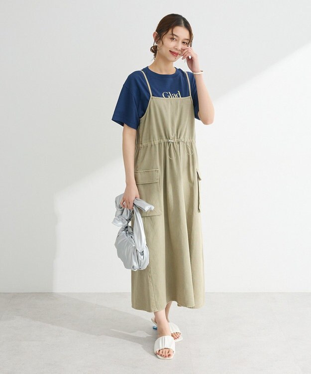 Green Parks カーゴポケットピグメントキャミワンピース Khaki