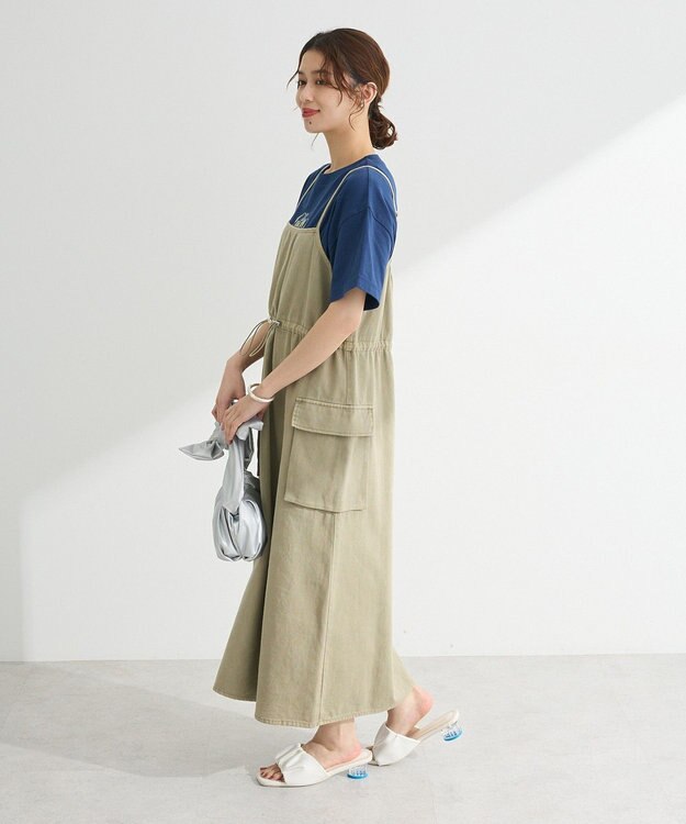 Green Parks カーゴポケットピグメントキャミワンピース Khaki