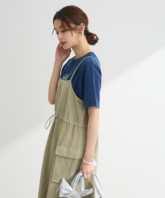 Green Parks カーゴポケットピグメントキャミワンピース Khaki