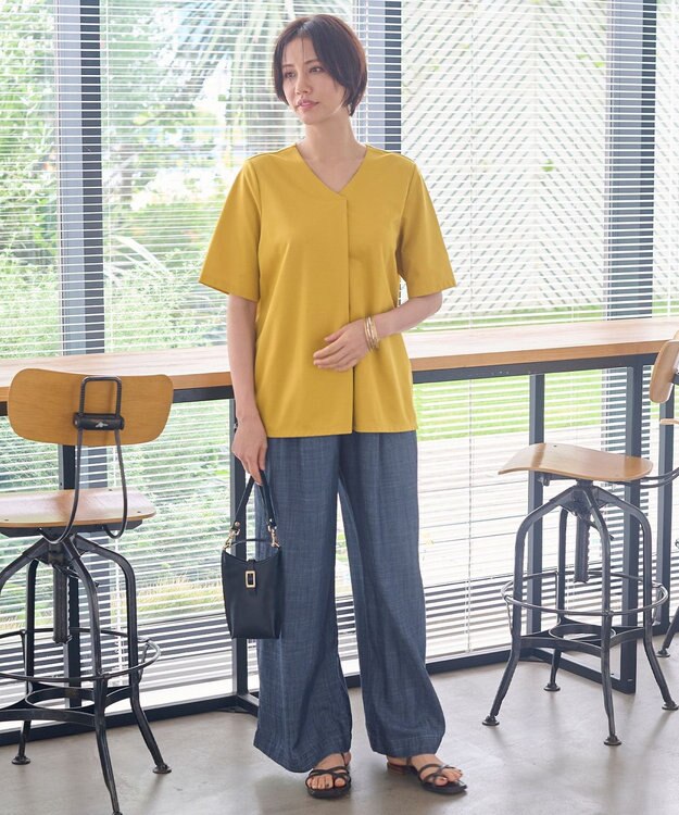 自由区 【洗える・XSサイズあり】テンセルリネンデニムワイド パンツ ネイビー系