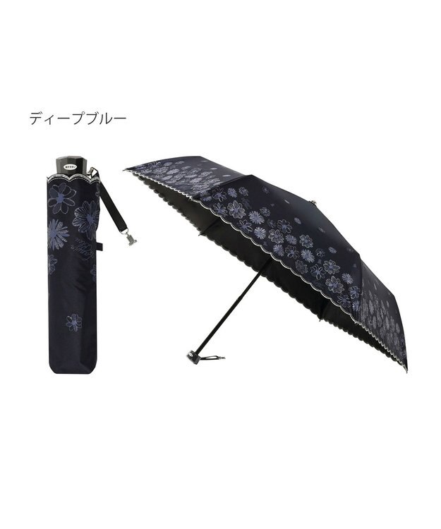 MOONBAT 【一級遮光/晴雨兼用日傘】ランバン オン ブルー (LANVIN en Blue)  折りたたみ日傘 フラワーグリッター ディープブルー