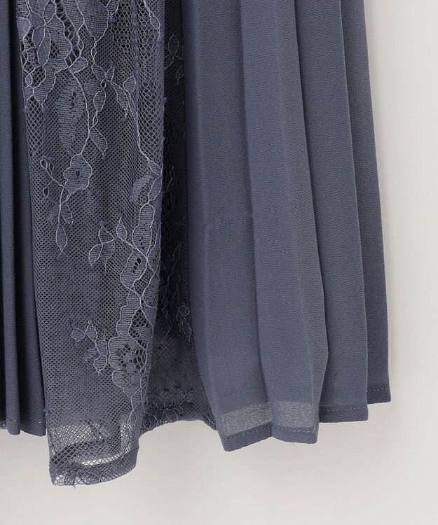 ANY SIS 【洗える】プリーツMIXレース ドレス スモーキーブルー