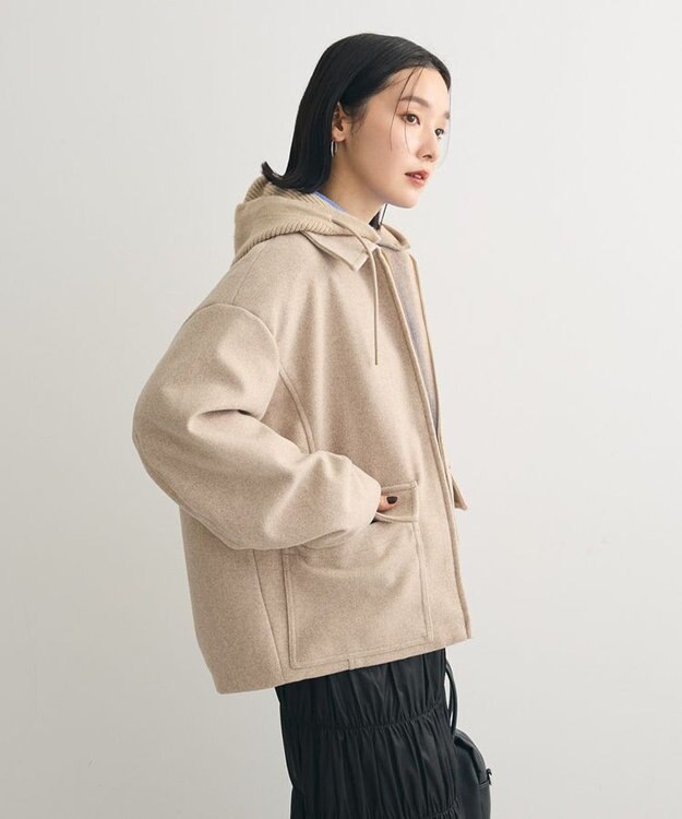 Green Parks ２ＷＡＹニットフードウールライクジャケット Beige Mixture