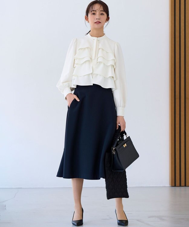 組曲 【KUMIKYOKU NAVY】コンフォータブルドレープ フレアスカート ネイビー系