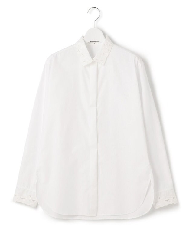 23区 L 【洗える】エンブロイダリーシャーティング シャツ ブラウス ホワイト系