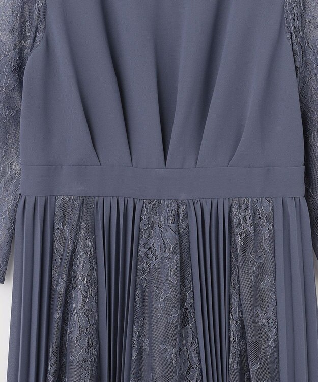 ANY SIS 【洗える】プリーツMIXレース ドレス スモーキーブルー