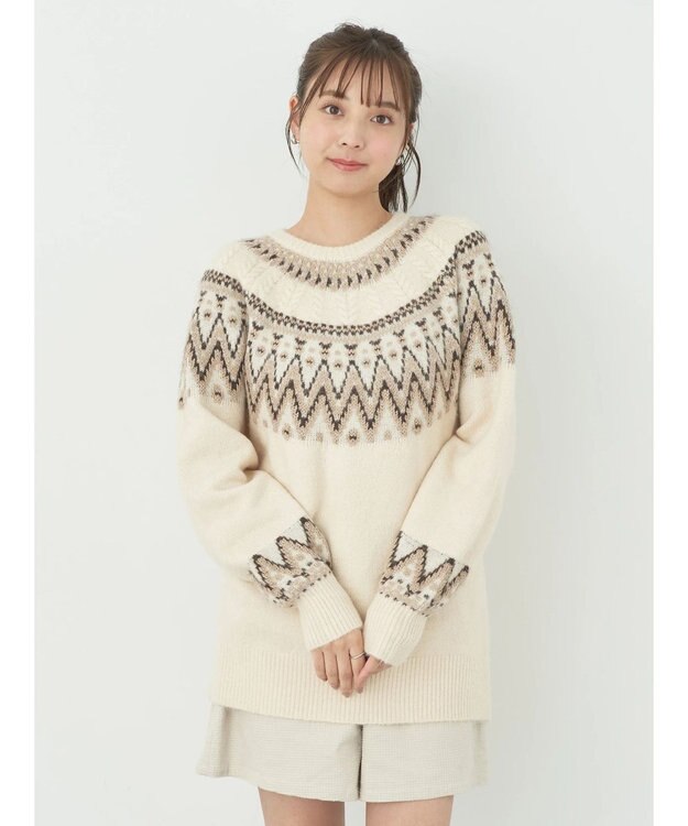 earth music&ecology オーロララメノルディックチュニック Ivory