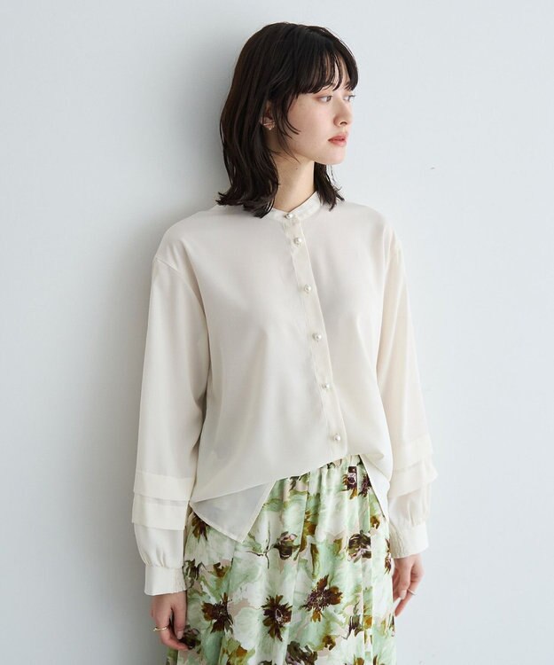 YECCA VECCA 2way裾アレンジパール釦ブラウス Off White