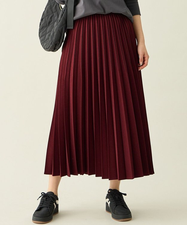 ANY 【新色追加/ウエストゴム】ウーリッシュプリーツスカート バーガンディ