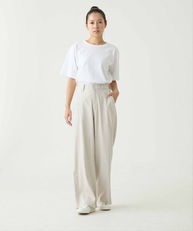caqu linen rayon stretch wide pants リネンレーヨンストレッチワイドパンツ ecru