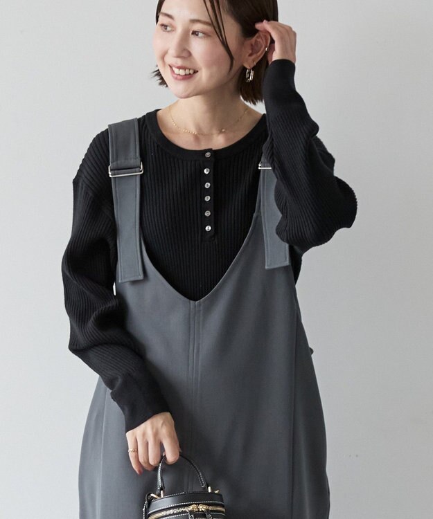 AMERICAN HOLIC バイパチヘンリーネックリブニットプルオーバー Black