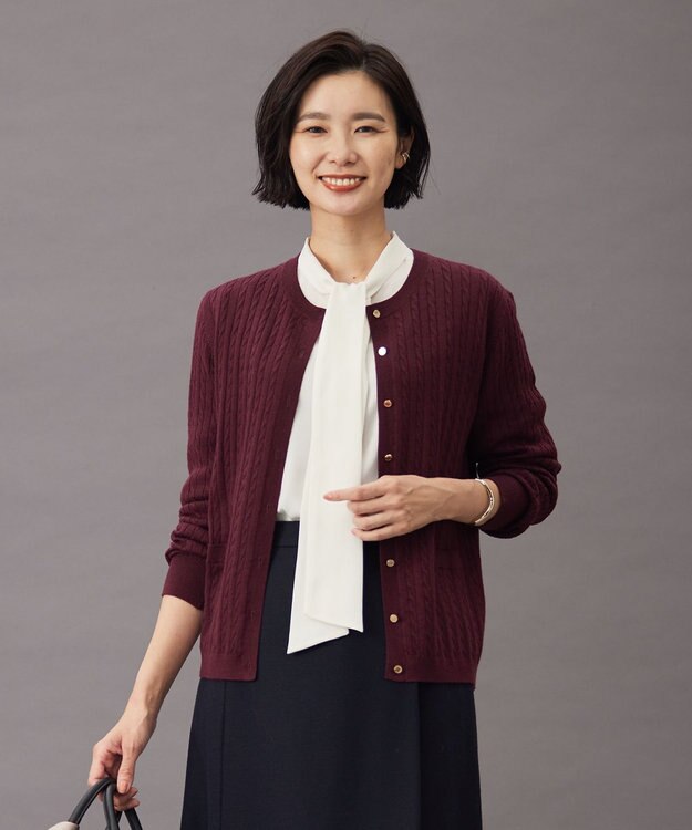 J.PRESS LADIES 【洗える】KNIT BASIC クルーネック カーディガン ワイン系