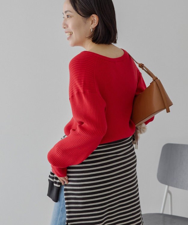 AMERICAN HOLIC バイパチヘンリーネックリブニットプルオーバー Red