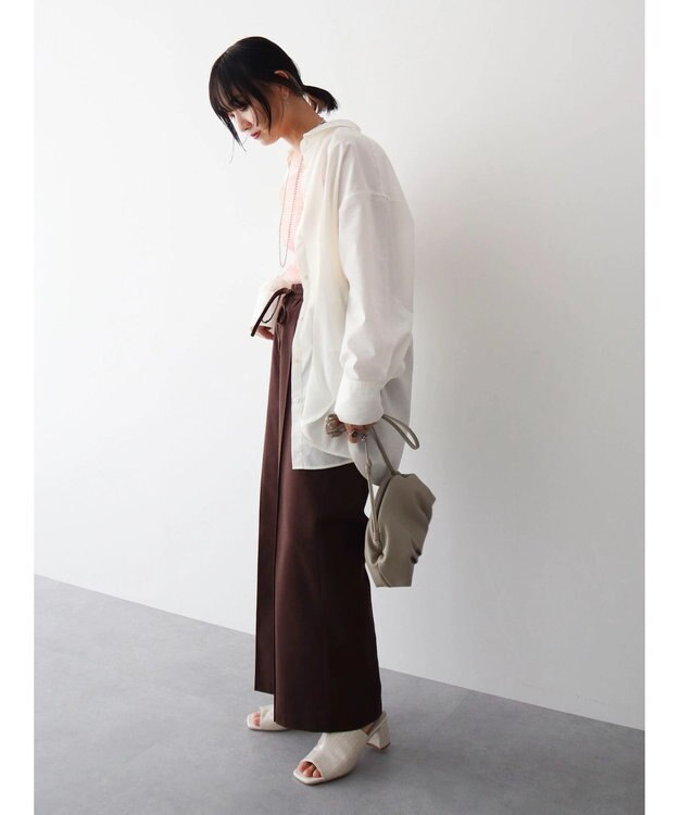 Green Parks 綿麻混イージーワイドパンツ Brown