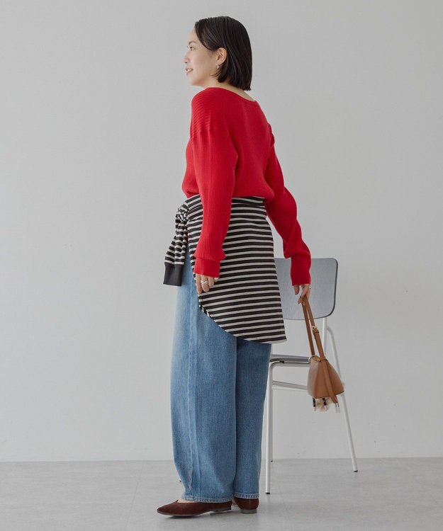 AMERICAN HOLIC バイパチヘンリーネックリブニットプルオーバー Red