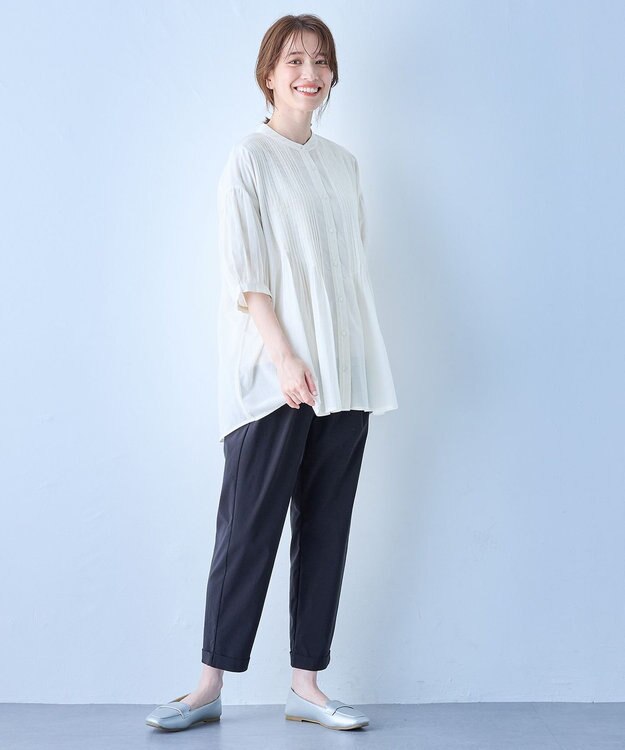 ANY L 【接触冷感/ウエストゴム/ストレッチ】クールタッチタックパンツ ブラック