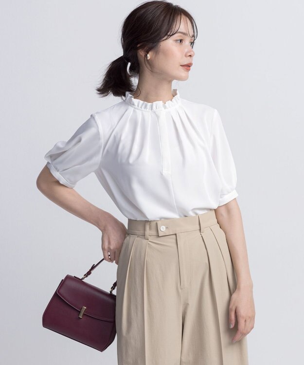 組曲 ライトデシンフリル襟 ブラウス アイボリー系