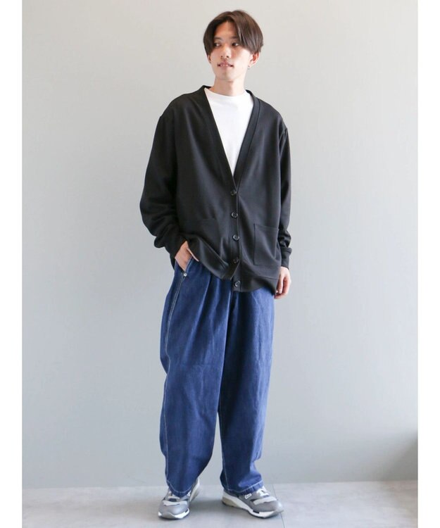 CRAFT STANDARD BOUTIQUE 強撚ポンチカーディガン＋Ｌ／Ｓ　ＴＥＥーＳＥＴ Black