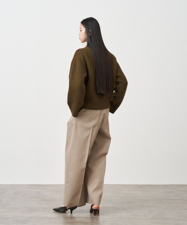 ATON WOOL GABARDINE | ワイドツータックパンツ BEIGE
