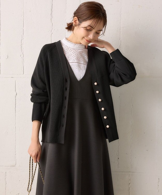 組曲 【洗える・軽量】スポンディッシュニット カーディガン ブラック系