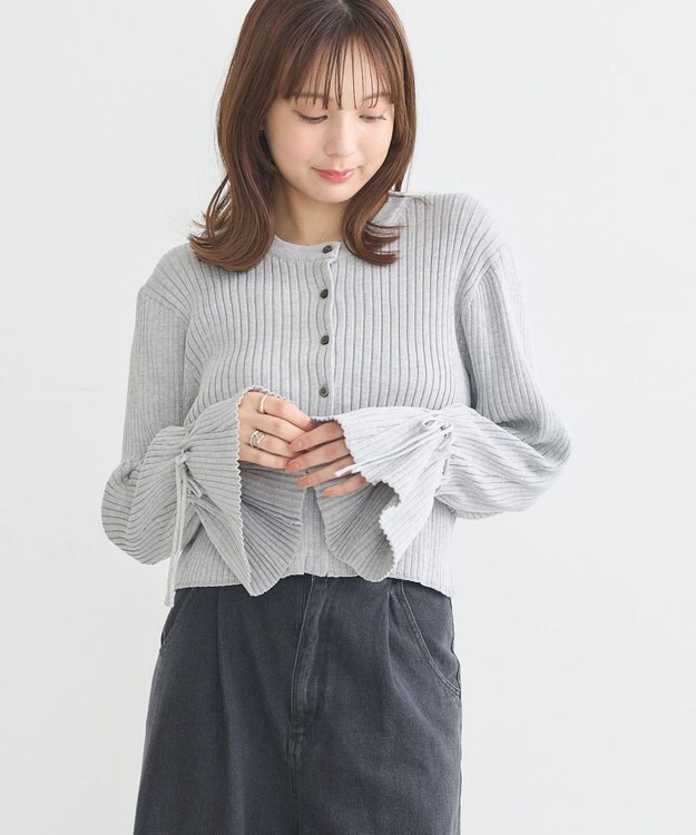 earth music&ecology キャンディースリーブカーディガン Gray