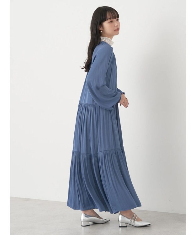 earth music&ecology サテンティアードワンピース Blue