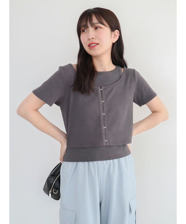 Green Parks ・swing by SET2点カーディガン&タンク Charcoal Gray