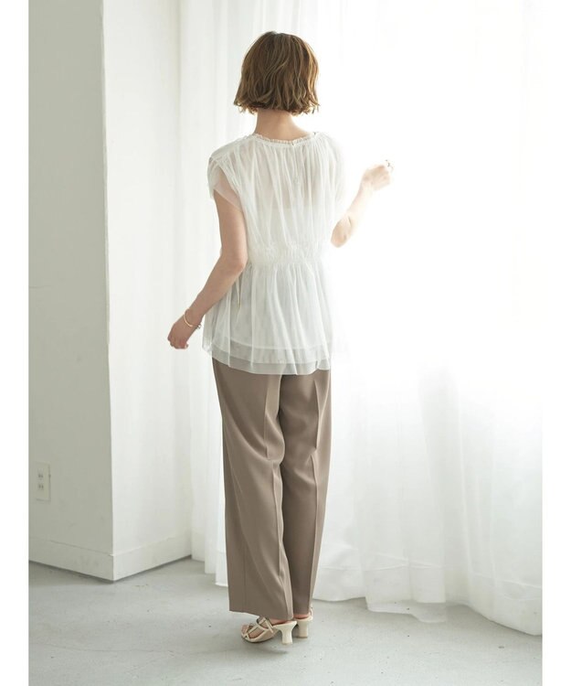 YECCA VECCA チュールギャザーブラウス Brown