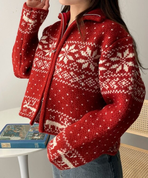 WEGO 雪柄ZIPニット レッド