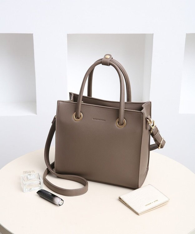 style code  【MERCURYDUO/マーキュリーデュオ】メタルアイレット　両アオリポケット　スクエアハンドバッグ オーク