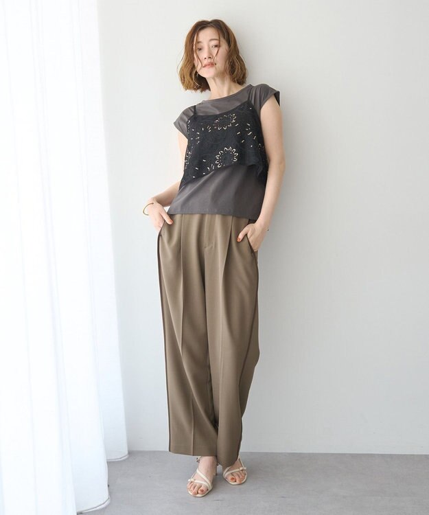 YECCA VECCA 【2点SET】刺繍メッシュキャミセットコットンTee Black
