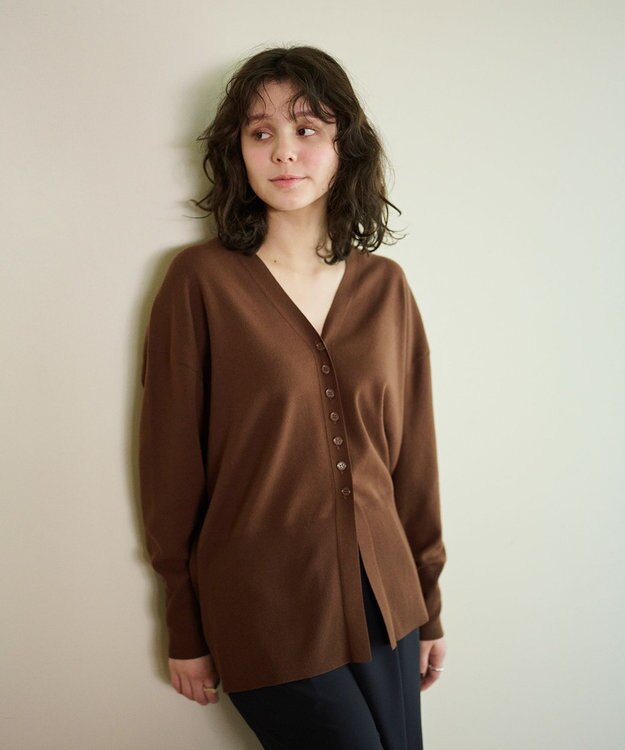 #Newans 【洗える】ファインボタンＶネックカーディガン ブラウン