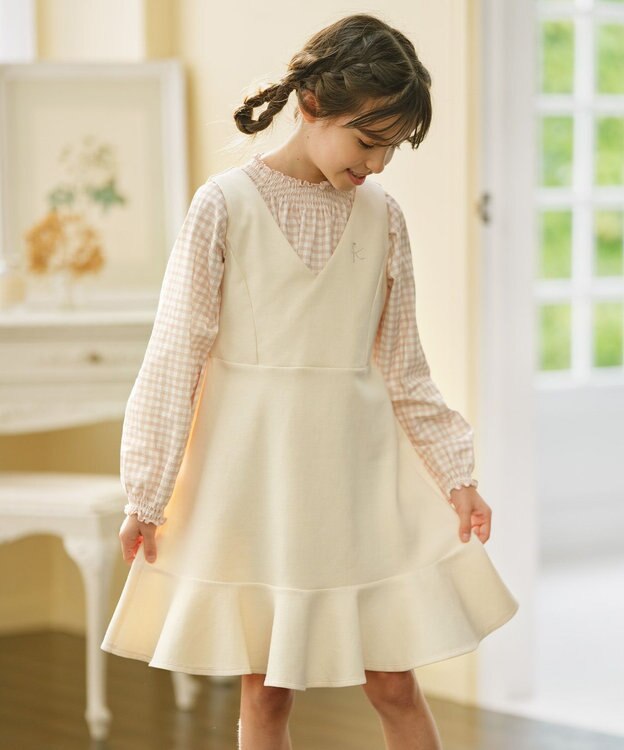 組曲 KIDS 【110-140㎝】ダンボールニット ジャンスカ アイボリー系