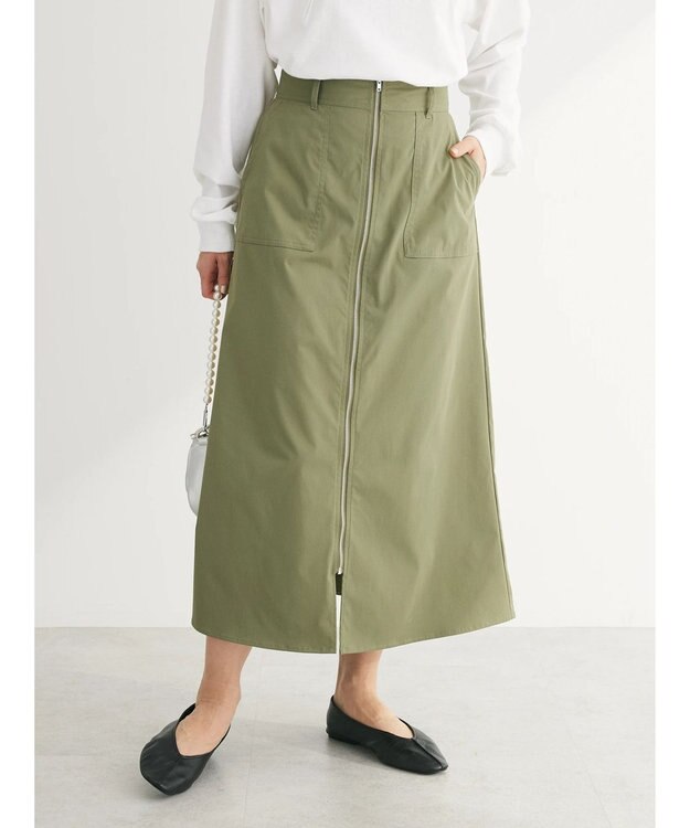 Green Parks フロントＺＩＰセミフレアスカート Khaki