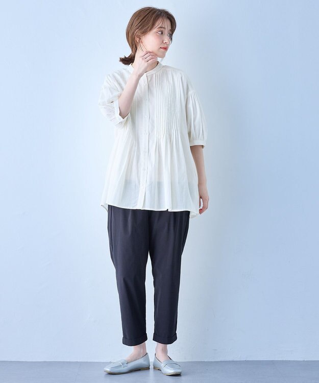 ANY L 【接触冷感/ウエストゴム/ストレッチ】クールタッチタックパンツ ブラック