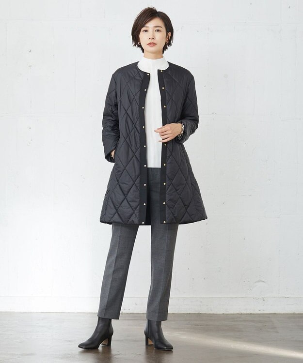 J.PRESS LADIES 高密度タフタ キルティング ロング コート ブラック系