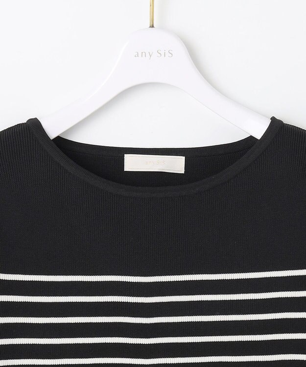 ANY SIS 【洗える】スポンディッシュペプラム ニット ブラック×オフ