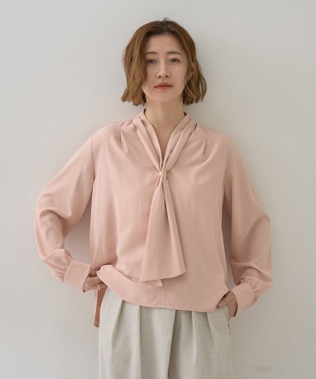 YECCA VECCA スカーフリング付きボウタイブラウス Pink