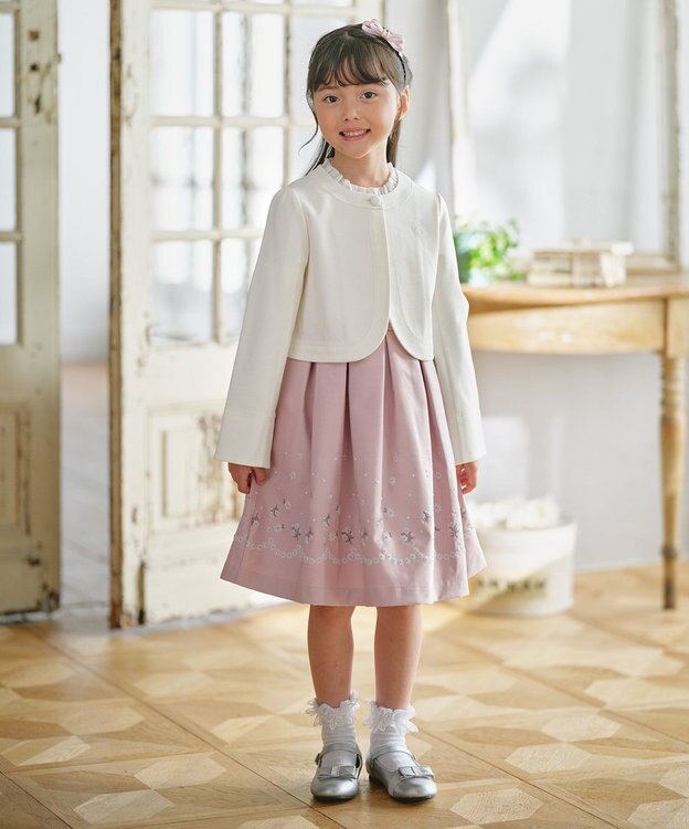 組曲 KIDS 【110-140㎝】 フラワーアーチワンピース＆ボレロジャケットセット ピンク